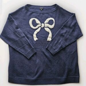 torrid Navy Sweater with Cream Bow Detail